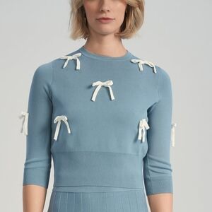 Aleeza Paris Bianca Bow Top In Dusty Blue
